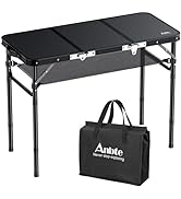 Anbte Folding Camping Table with Storage Net, 3ft Camping Table Aluminum Folding Table with 3 Adj...