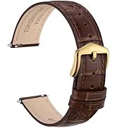WOCCI Alligator Embossed Leather Watch Band for Women, Top Grain Leather, Stainless Steel Mirror ...