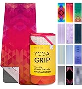 Yoga Drip Yoga Towel - Non Slip Hot Yoga Mat Towel With Corner Pockets, No-Skid Grip, and Built-i...
