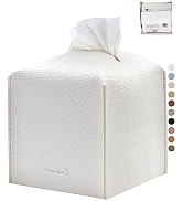 PENGLONG Tissue Box Cover 5X5X5'' PU Leather Tissue Holder Square Tissue Cube Box Organizer for B...