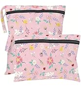PRESSINART 2Pcs Floral Wet Bag with Zippered and Handle 2 Sizes Swimsuit Wet Dry Bags Pink Flower...