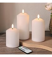 Girimax White Flameless Pillar Candles with Remote, Real Wax LED Candles Battery Powered Flickeri...