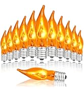 PASUTO 12 Pack C7 Flickering Flame Light Bulbs Orange Fall Lights Bulb - E12 Flickering Flame Bul...