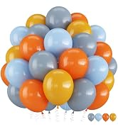 Construction Theme Balloons, 12 inch Orange Yellow Dusty Blue Latex Balloon for Construction Birt...