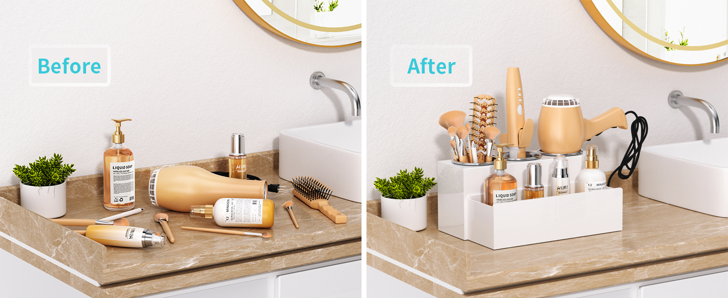 hair tool organizer under sink