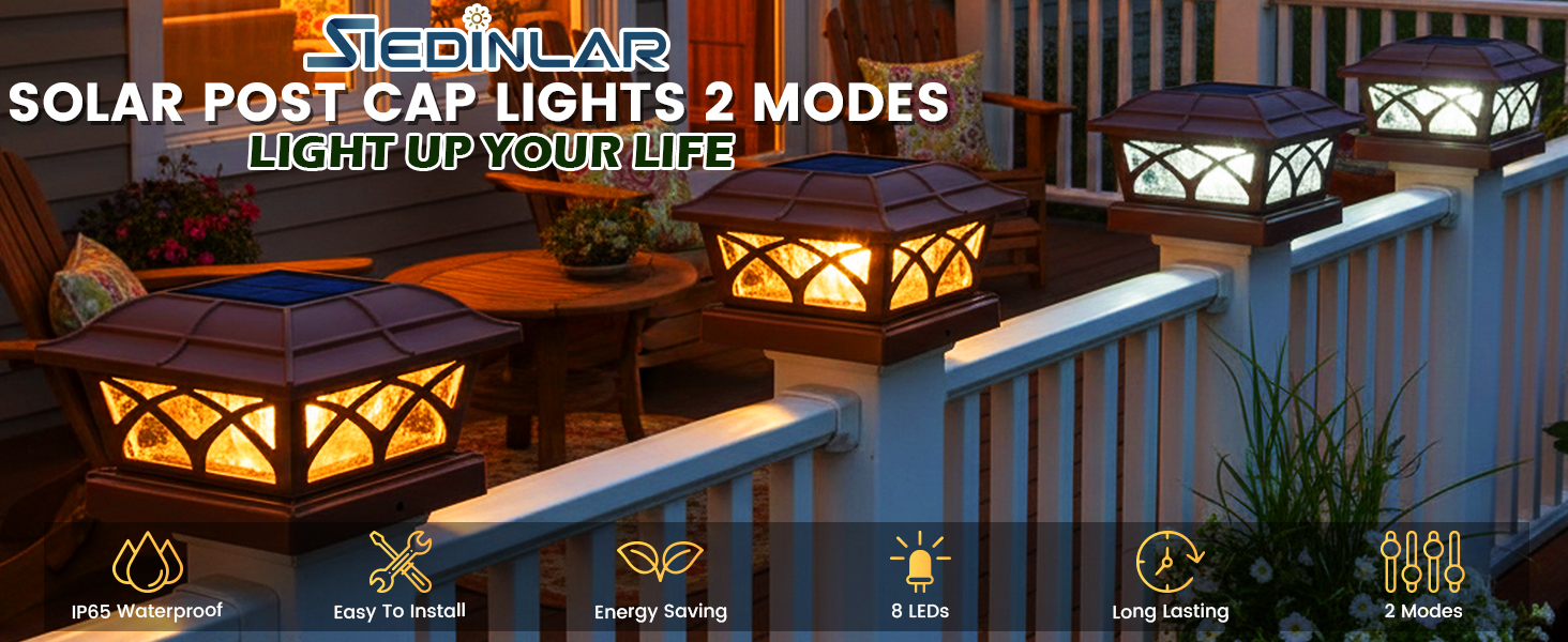 SIEDiNLAR Solar Post Cap Lights for 4x4, 5x5, 6x6 Vinyl & Wooden Posts