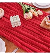 HOMEBROS Cheesecloth Table Runner, Boho Rustic, Sheer Wrinkled Cloth Runner Decor, 10 Ft, Red, 1 Pcs