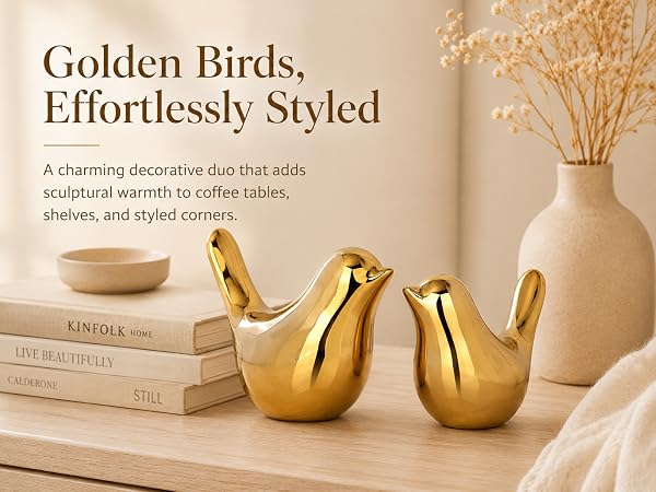 Decorative Gold Bird Duo for Shelves