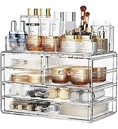 ZHIAI Clear Stripes Makeup Organizer for Vanity - Organize Your Beauty Essentials with Make Up Or...