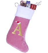 20 Inches Monogram Christmas Stockings with Letters, Large Super Soft Christmas Stockings Pink Ve...