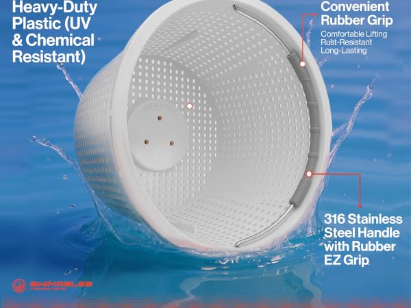 basket's heavy duty stainless steel handle pool' skimmers plastic basket' size 8 inch compatible