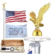 Yescom Bravery MEGA 20Ft Sectional Flag Pole Kit with Solar Light & Deck Mount Aluminum Inground ...