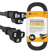 15 Ft Black Indoor Outdoor Extension Cord, Heavy Duty Flexible 16 AWG Power Cable, SJTW Waterproo...