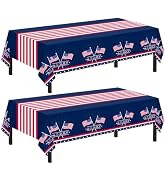 Childom 2 Pack Patriotic Tablecloth,Patriotic Decorations 54" x 108" Disposable American Flag Tab...