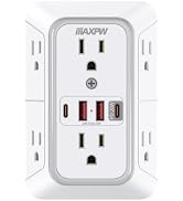 Maxpw Surge Protector Outlet Extender, 6 Outlet 4 USB Ports(USB-C PD 20W) | 3-Sided Multi Plug Wa...