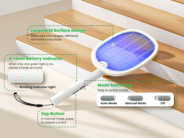 Electric Fly Swatter Foldable Bug Zapper Racket