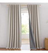 NICETOWN 100% Blackout Linen Curtains for Bedroom, W52 x L90 per Panel, Thermal Insulated & Priva...