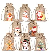 Jremreo 24 Pack Christmas Linen Bags with Drawstrings, 8 Designs Small Burlap Gift Bags Bulk for ...