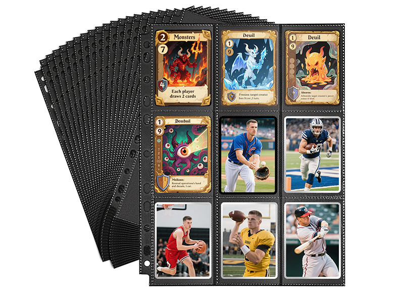 Black Trading Card Sleeves Binder Sheets 9 Pocket Side Loading Page Protector photocard binder