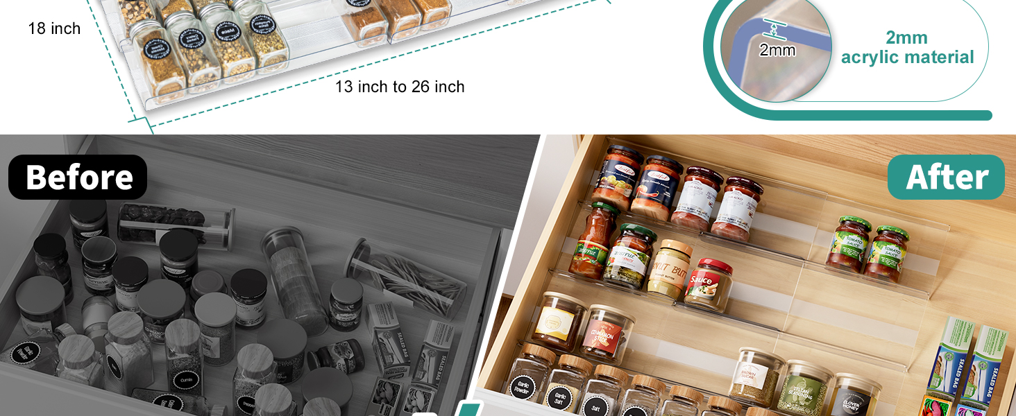 spice organization for cabinet drawer