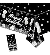 Happy Birthday Tablecloths,108''X54'' Plastic Disposable Sliver Tablecover Table Party Confetti S...
