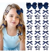 STGDAK Navy Blue Hair Bows Small Star Clips Cute Bow For Girls Grosgrain Ribbon Bow Clip Fashion ...