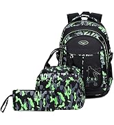 goldwheat School Backpack for Boys Cool Camouflage Bookbags with Lunch Box Pencil Case 3pcs for M...