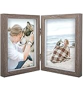 AEVETE 5x7 Double Picture Frames Hinged Wood Folding Picture Frames Vertically Display, Real Glas...