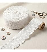 IDONGCAI Cotton Eyelet Lace Trim, 1.5", 7 Yards | Floral Scalloped, Sewing Ribbon,Natural Cotton ...