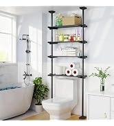 SUNALLY Over The Toilet Storage Shelf, 4-Tier Adjustable Over Toilet Bathroom Organizer,Tension-M...