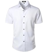 JEMITOP Men's Stretch Wrinkle Free Dress Shirts Formal Wedding Prom Short Sleeve Slim Fit Button ...