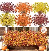 Der Rose 24 PCS Fake Fall Flowers for Outdoors Mums Porch Planter Decor | 24 fall flowers artific...