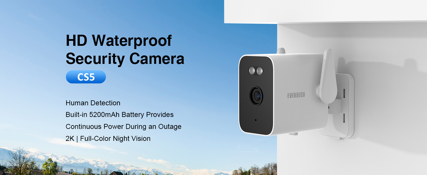 2K Outdoor WiFi BulletCam 5000mA Built-in Batt PowerOutage Human Detection Alexa SD Cloud ONVIF RTSP