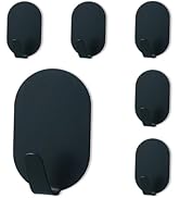 FUFUSING Black Metal Adhesive Wall Hooks, Heavy Duty Waterproof Wall Mounted Hooks for Bathroom, ...