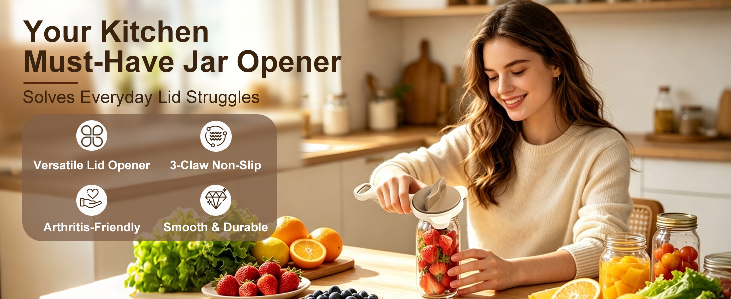 4-in-1 Jar Opener, your easy lid-opening kitchen helper.