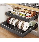 Seinloes 2 Pack Pull out Cabinet Organizer 21"Deep With Raising Pad for Framed Cabinets, Expandab...