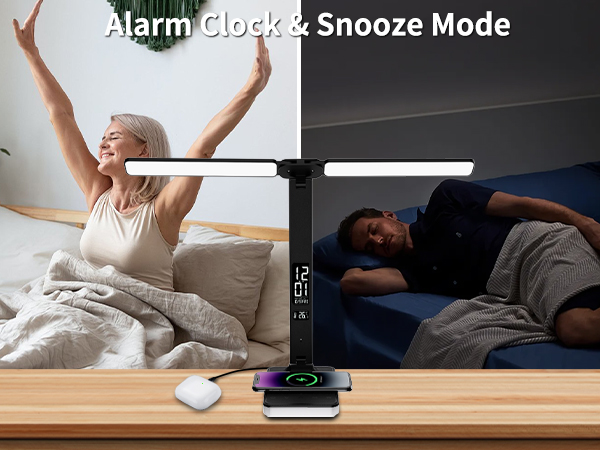 Dual alarm clock with three working modes and snooze mode