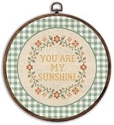 BILLAION You Are My Sunshine Round Wall Art Decor 10x10 Inch | Inspirational Green Checkered Canv...