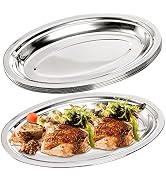 Suwimut 6 Pack Stainless Steel Oval Platter, Heavy Duty Mirror Polish Large Sizzling Platter Serv...