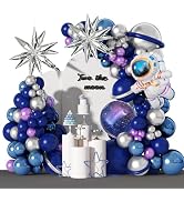 Amandir135pcs Space Balloon Garland Arch Kit Outer Space Birthday Decorations with Blue Purple Si...