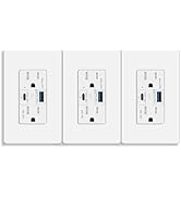 USB C Outlet PD3.0,GreenCycle 3PK GaN 65W Type C Outlet,Fast Charging USB-C Charger,15 Amp Tamper...