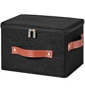 LOLUVIZCO Storage Bin Box with Zippered Lid Cotton Linen Fabric Decorative Basket with PU Leather...