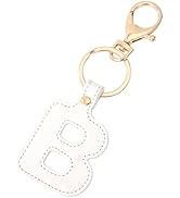 Junyuerly Initial letter Keychains for Women,Pink Blue White Coffee Leather Key Chain Cute Bag Ch...