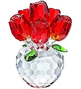 H&D HYALINE & DORA 3.3IN Crystal Red Rose Figurine Ornament,Rose Flower Gifts for Wife Mom Girlfr...