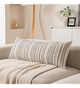 KOOLIFE Boho Long Lumbar Body Decorative Throw Pillow Covers 14x36 Inch Pack of 1 Grey Woven Stri...