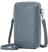 RNIEGA Small Cell Phone Purse Bags for Women Leather Wallet with Credit Card Slots,Gray Blue