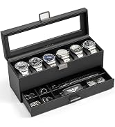 Vlando 6 Slots 2 Layers Watch Case for Men, Watch Box with Glass Lid, Lockable Watch Holder, Busi...