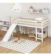Giantex Twin Loft Bed with Slide, Wood Low Loft Bed for Kids, Toddlers, Climbing Ladder & Storage...