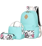 BLUBOON Teens Backpack Set Canvas Girls School Backpack Lunch Box Pencil Bags Student Bookbags 3 ...
