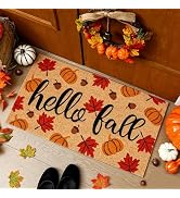 JarThenaAMCS Fall Natural Coir Door Mat Maple Leaves Pumpkin Acorn Floor Mat Non-Slip Entrance Do...